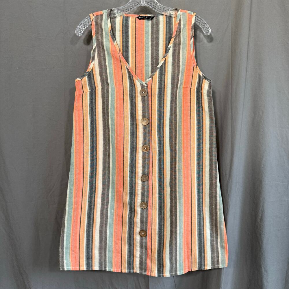 SHEIN Striped Sleeveless Button Front Shift Dress‎ – Size US 6 (M)